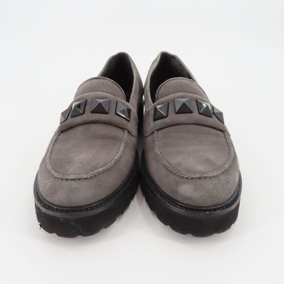 Gabor Womens 6.5 Gray Suede Leather Black Pyramid Stud Chunky Lug Sole Loafers - Picture 3 of 11